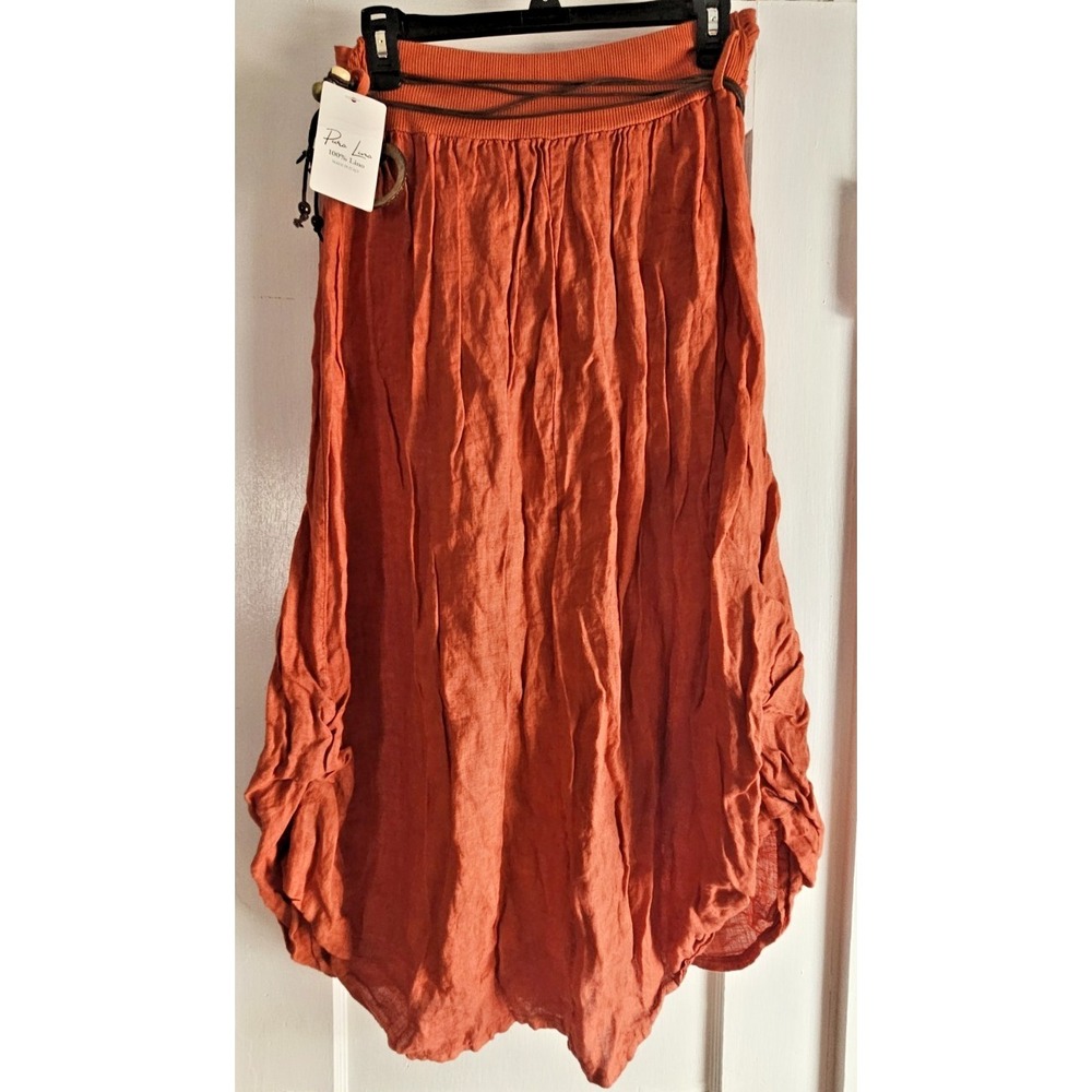 NWT Pure Lino 100% Linen Italy made tied side bubble skirt orange S/M